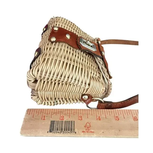 Vintage Wicker Purse Mini Summer Leather Strap Flip Top Twist Lock - Picture 13 of 16